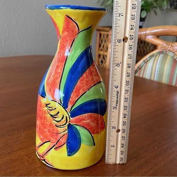 Vintage Bellini PIU Made in Italy Rooster Ceramic Vase Yellow Orange Blue Green - Picture 9 of 11